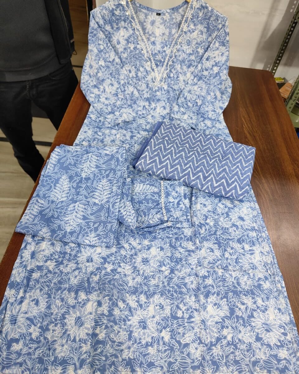 Kurta With  Heavy  Embroidery, Afghani Pants & Malmal Dupatta
