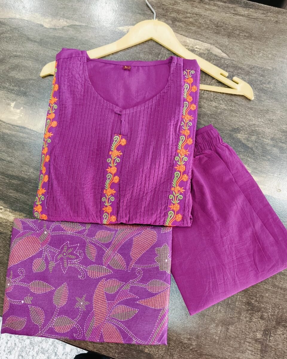 Kurti top with Elastic on sleeves & Plazzo with both side buttons detailing