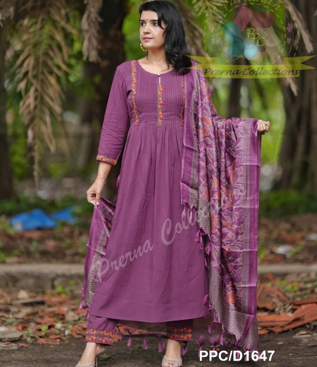 Kurti top with Elastic on sleeves & Plazzo with both side buttons detailing