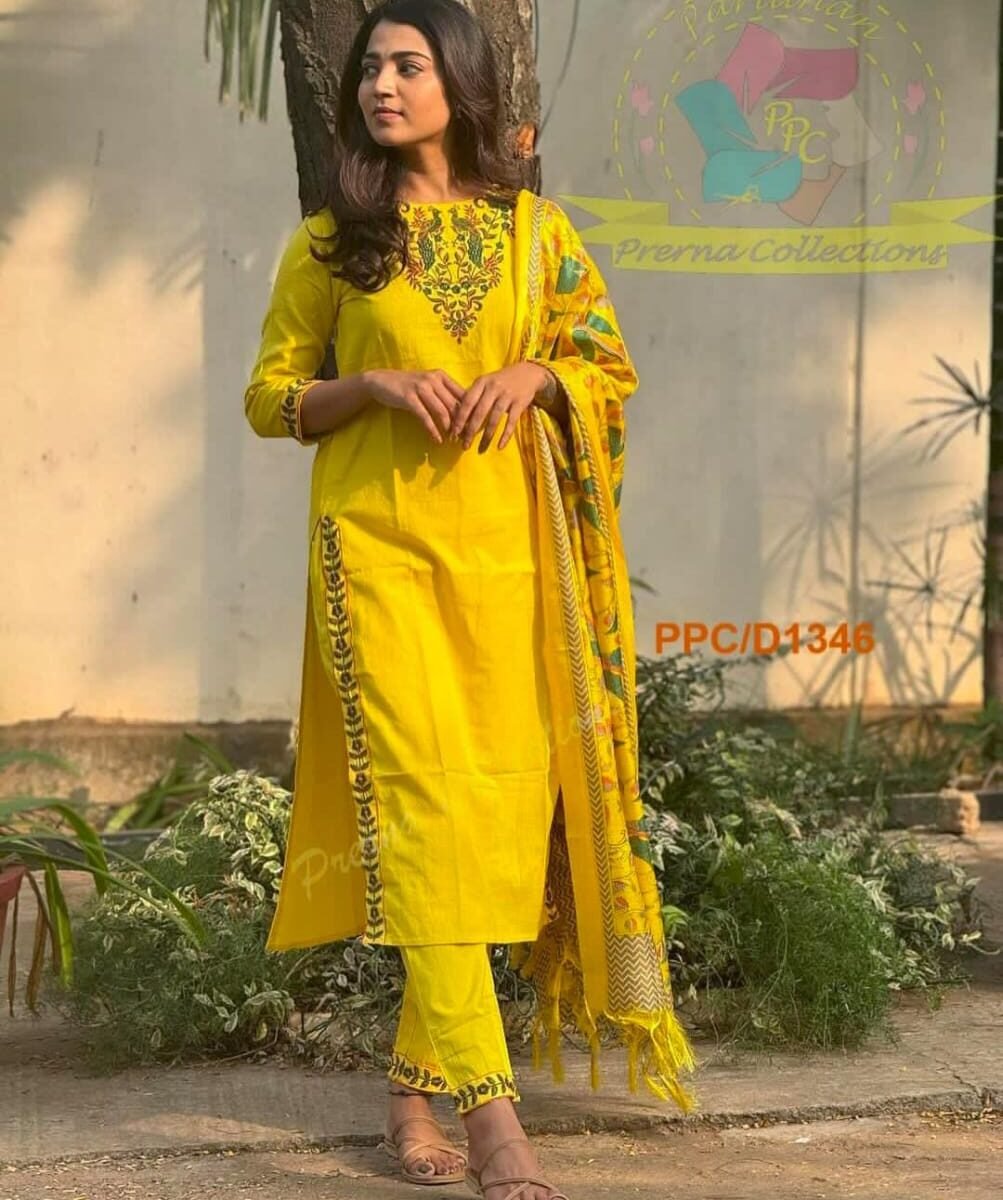 Kurta With  Heavy  Embroidery, Afghani Pants & Malmal Dupatta