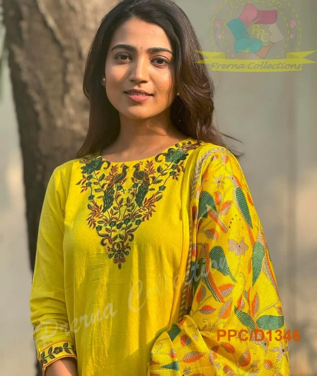 Kurta With  Heavy  Embroidery, Afghani Pants & Malmal Dupatta