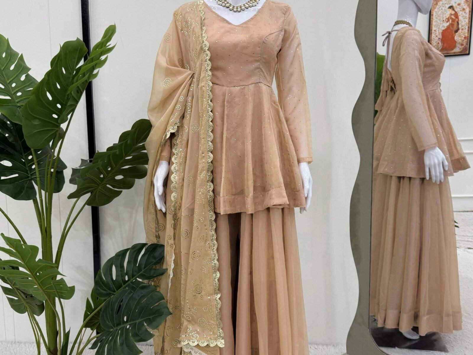 Three pice white top kurti set