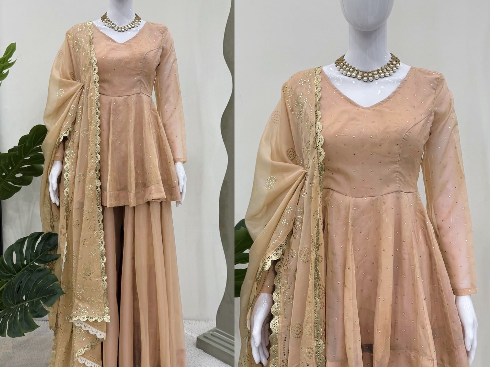 Three pice white top kurti set