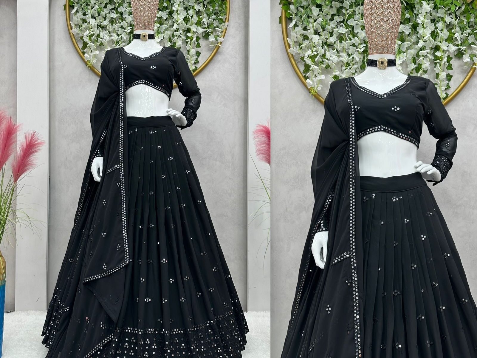 Balck Sequnce Lehngha choli with Dupata*