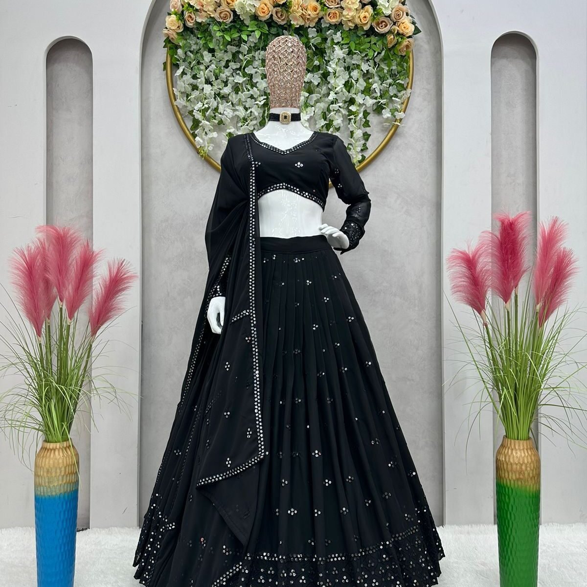 Balck Sequnce Lehngha choli with Dupata*