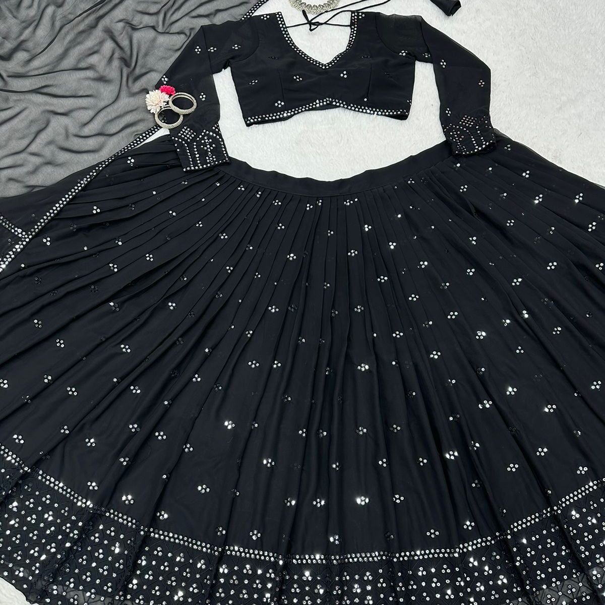 Balck Sequnce Lehngha choli with Dupata*