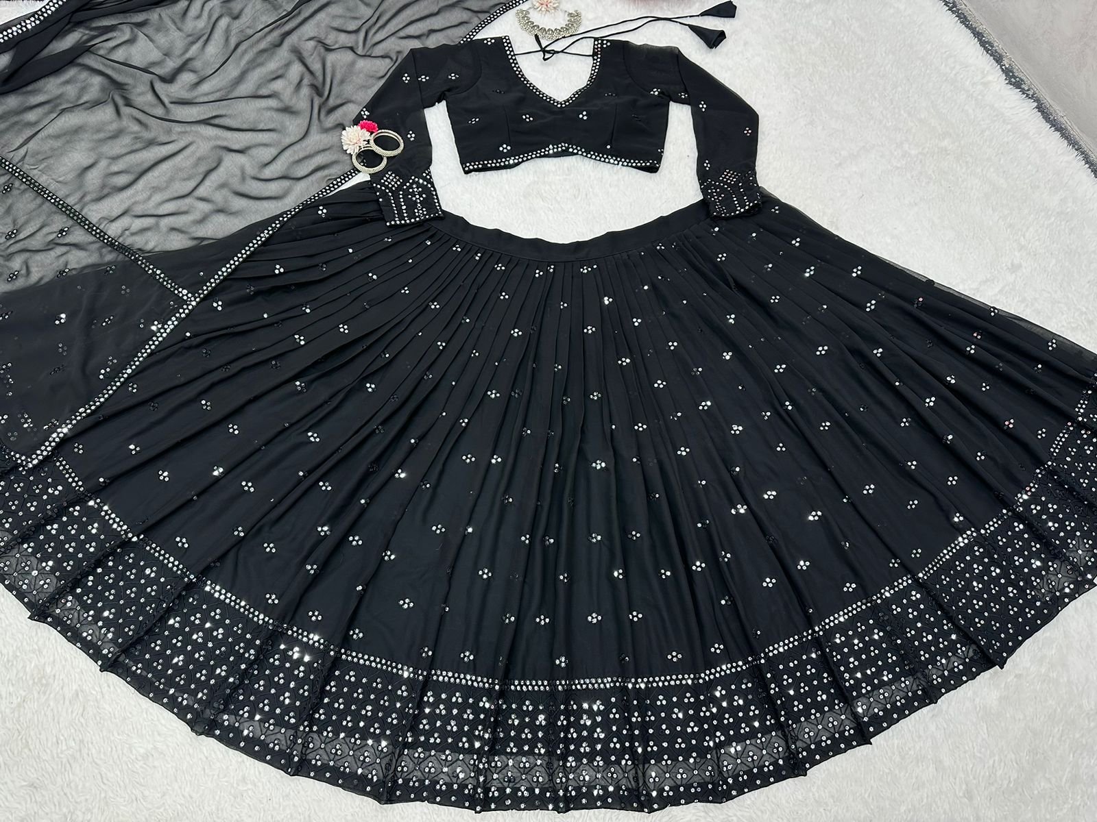 Balck Sequnce Lehngha choli with Dupata*