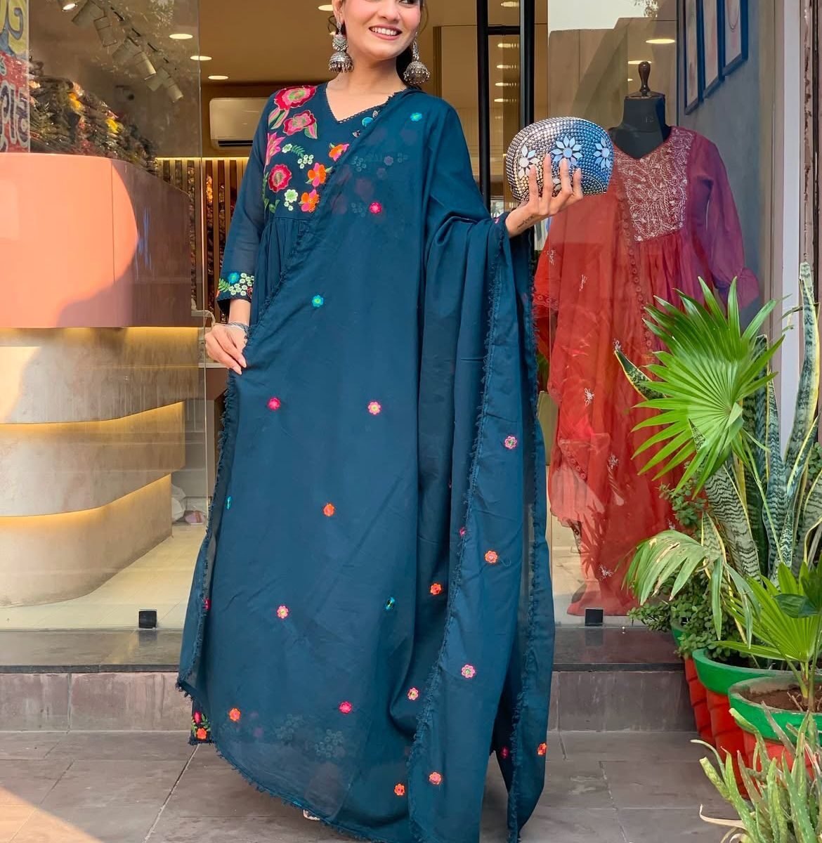 Embroidery Suit which is beautifully decorated  It is paired with matching pants
