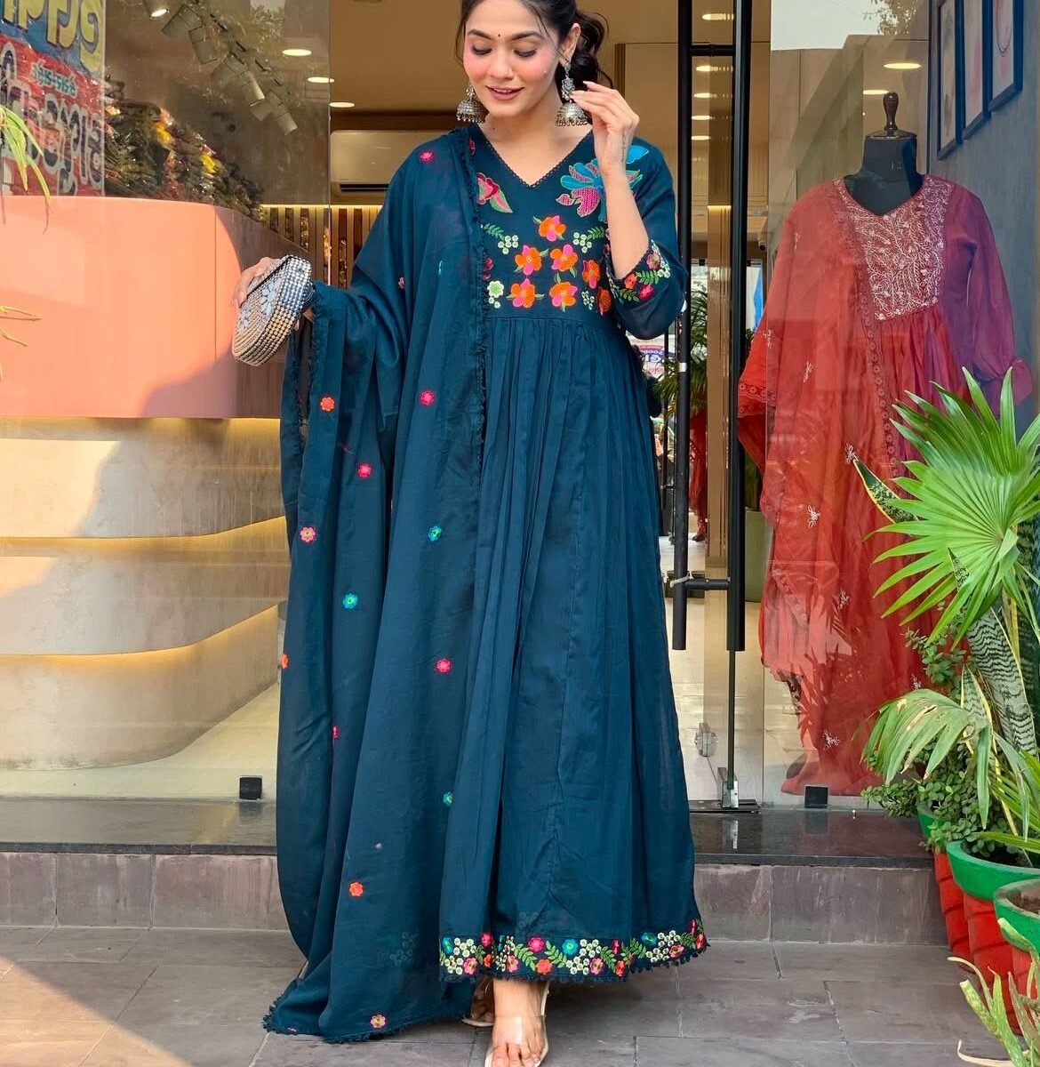 Embroidery Suit which is beautifully decorated  It is paired with matching pants
