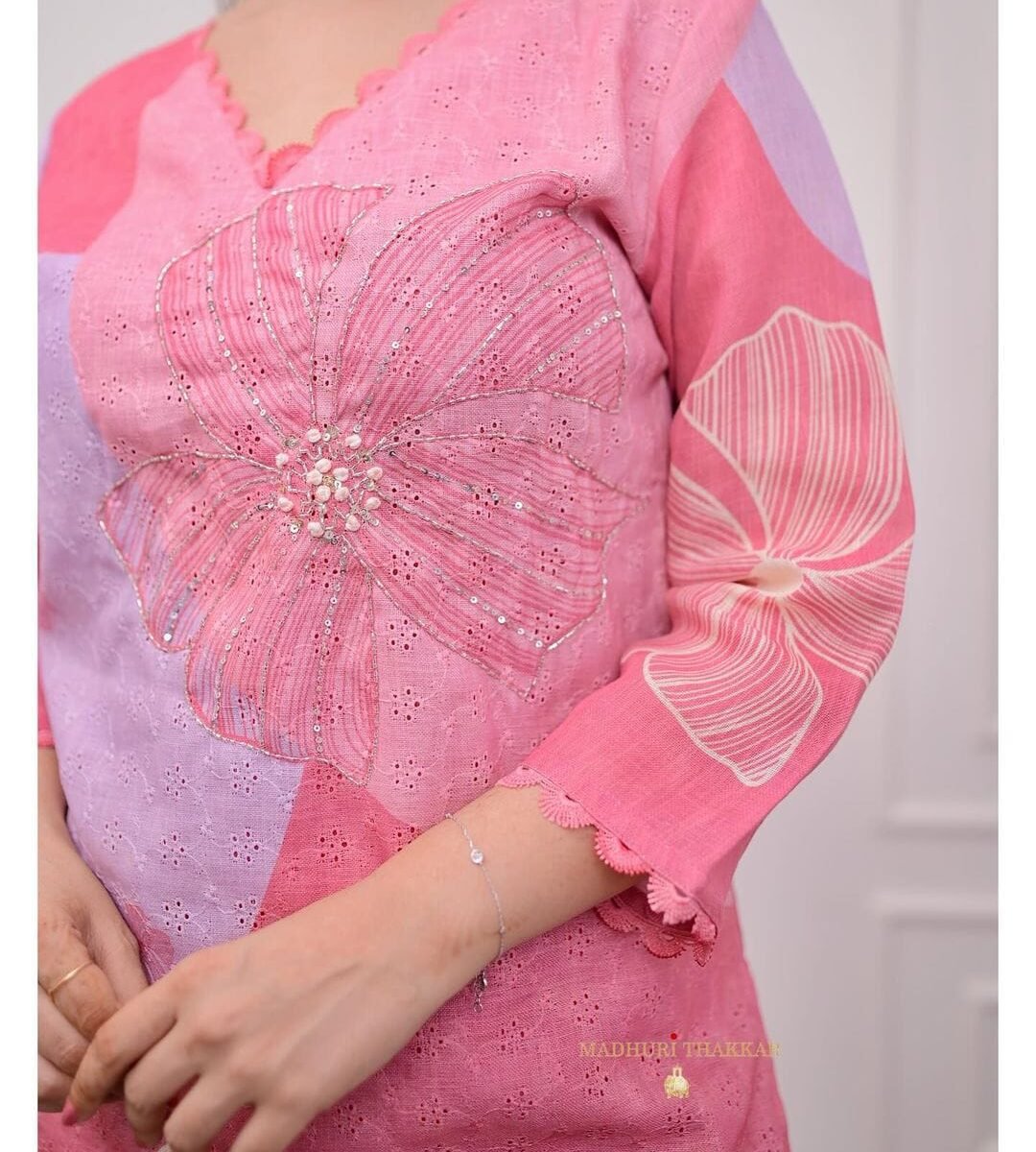 HEVAY SHIFLI FABRIC DIGITAL PRINTING HAND WORK FULL NECK LACE