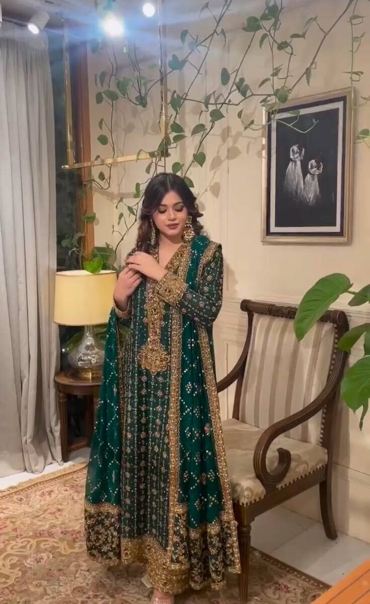FAUX GEORGETTE SEQUANCE EMBROIDERY WORK SUIT WITH STITCHED PANT AND DUPATTA