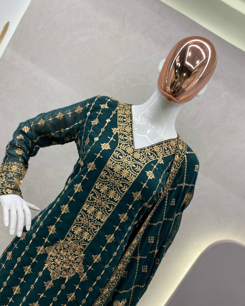 FAUX GEORGETTE SEQUANCE EMBROIDERY WORK SUIT WITH STITCHED PANT AND DUPATTA