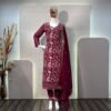 DESIGNER WEAR TRENDING FAUX GEORGETTE TOP WITH SEQUANCE EMBROIDERED WORK AND WORK PANT WITH DUPATTA